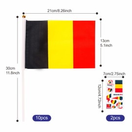 10pcs Small Belgium Flags on Sticks, Mini Belgium Hand Held Flags on Sticks for Football Games Sports Events Celebration Party Decorations