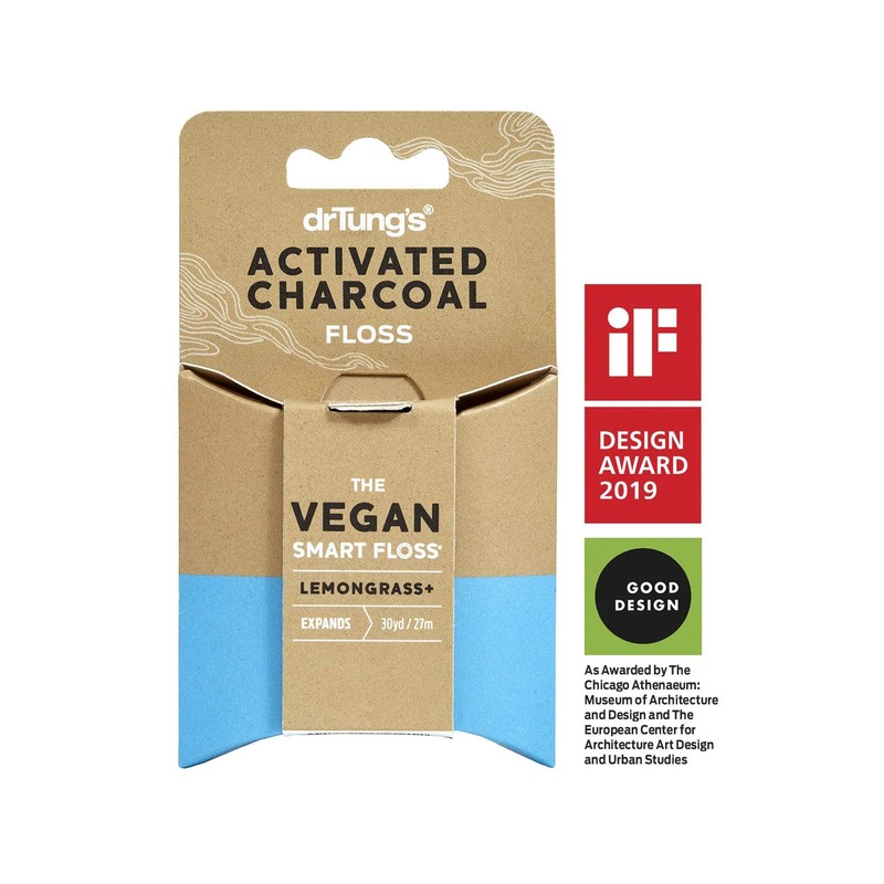 DrTung's Vegan Activated Charcoal Floss, Natural Lemongrass Flavor Dental Floss