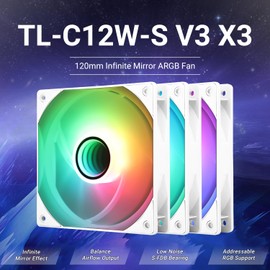 Thermalrlght TL-C12W-S V3 x3 Packs Case Fan 120mm ARGB CPU Cooler Fan Comes with ARGB Mirror Light Effect,PC PWM Silent Fan with 1500RPM Speed, White