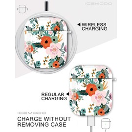 Protective Hard Case Cover Compatible with AirPods 2/1 Generation Skin Portable & Shockproof Women Girls Men with Keychain - Flower