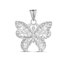 Elegant Sterling Silver Filigree & Sparkle-Cut Butterfly Charm Pendant Necklace, 18"