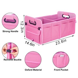 titiyiof Car Trunk Organizer Storage for SUV Car Organizers Accessories Adjustable Straps with 8 Pockets Collapsible 66L Oxford Trunk Organizer for Women/Men Pink
