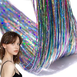 Hair Tinsel (300 Strands) Hair Tinsel Extensions Heat Proof Holographic Sparkling Shiny Woman Tinsel Straight Synthetic Tinsel Hair Accessories for Women Girls & Child Hair Decoration (MULTI)