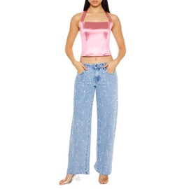 Forever 21 Women's Satin Halter Crop Top Pink