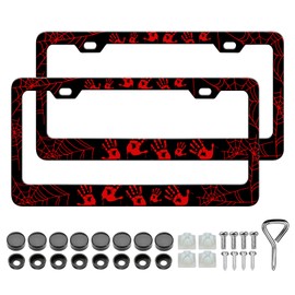 HCSS 2PCS Red Spider Web Blood Palms License Plate Frames, Goth Horror Aluminum Metal License Plate Holder Covers, Rust-Proof Waterproof Car Decorative Tag Frames for Standard US 12x6 Inch