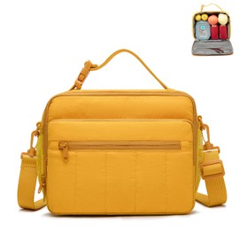 NOL Lunch Bag for Women, 8L Quilted Cooler Tote – Lightweight, Waterproof, Reusable Puffy Lunch Box for Work & Office, Earth-yellow