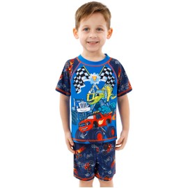 Blaze and The Monster Machines Swim Set | Two Piece Swimwear for Boys | Boys Swim Trunks and Rash Guard | Blue 2T