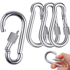 4 PCS M8 Carabiner Clip Heavy Duty, Carabiner Clip Large, Carabiner Hook with 200kg Holds, Stainless Steel Carabiner, Heavy Duty Clips Outdoor, Hooks for Backpacks, Hanging, Camping, Fishing