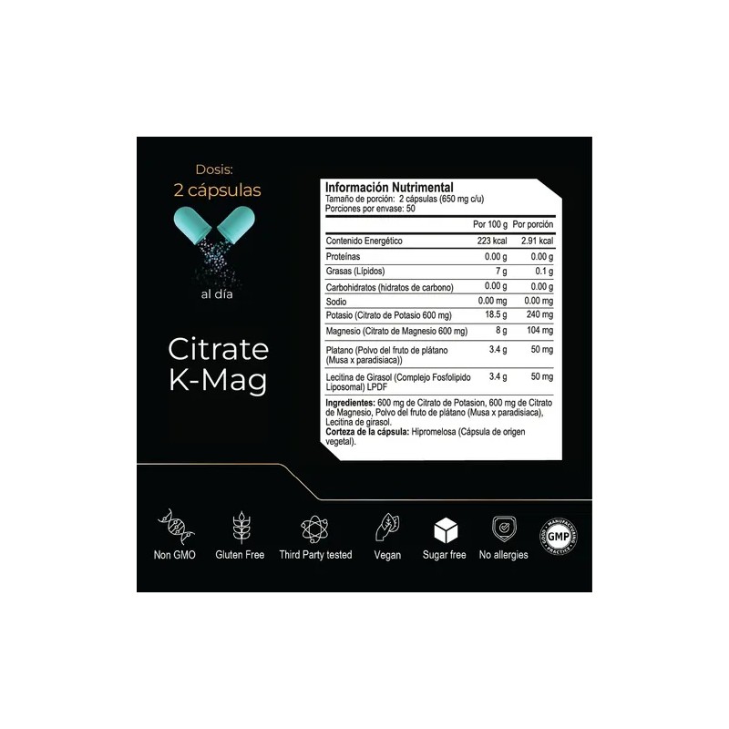 Eternal Nutrition Ultra Pure Citrato Magnesio Potasio 100 Cápsulas Electrolitos