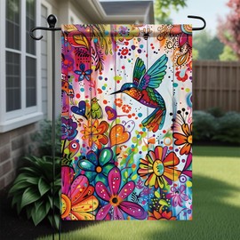 Starlit Patio Spring Summer Garden Flag 12x18 Inch Double Sided Hummingbird Floral Welcome Garden Flag Small Yard Flag House Seasonal Farmhouse Outside Lawn Outdoor Decor Decoration