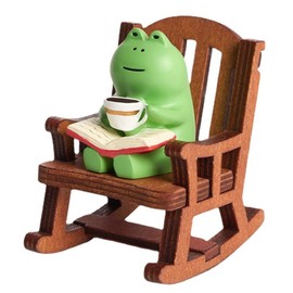 KARLOR Frog Figure decoration small, Frog drinking coffee on rocking chair Frog ornaments Car Decor Frog Statue Garden decoration dollhouse decoration desktop table decoration