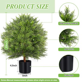 Zeyune 2 Pieces 20'' Artificial Cedar Topiary Ball Tree Faux Potted Plants Fake Bushes Artificial Outdoor Shrubs Fake Outdoor Topiary for Indoor Outdoor Home Garden Front Porch