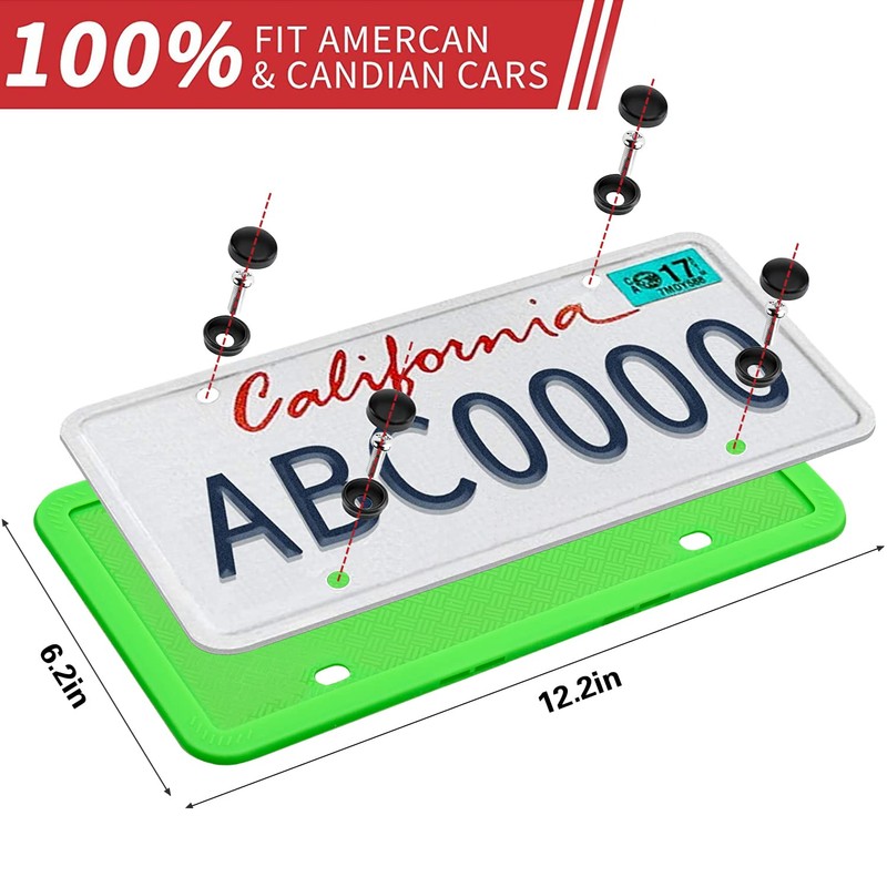 XCLPF Silicone Green License Plate Frame Covers 2 Pack- Front