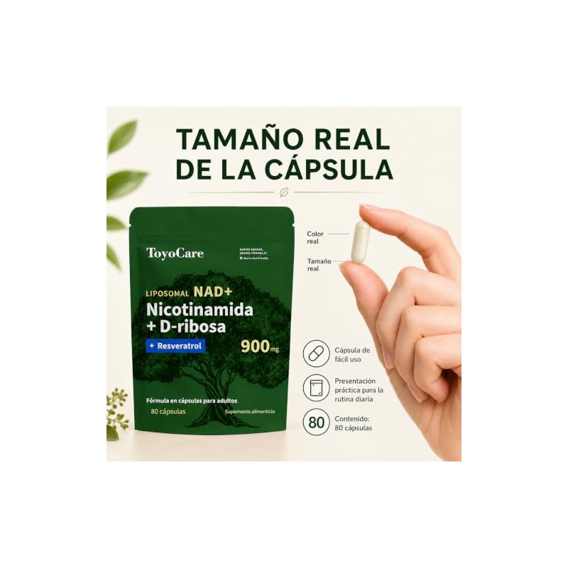 NAD+ Nicotinamida Ribosa y Resveratrol, 80 Cápsulas
