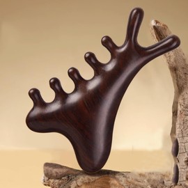 4 in 1 Scalp Wooden Massager Comb |Massage Tool for Head Eye Face Body |Whole Body Gua Sha |Natural Black Sandalwood Versatile Wide Tooth Comb Bring Comfort Relax Health (Wood Black)