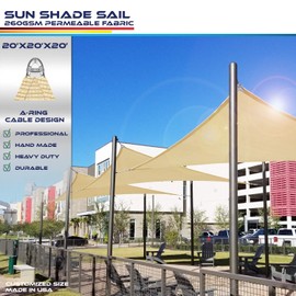 Windscreen4less 20' x 20' x 20' Sun Shade Sail with A-Ring Wire Rope Triangle Outdoor Shade Cover for Deck Backyard Patio Garden (Sand)
