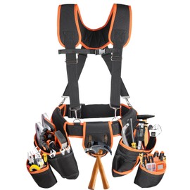 Tool Belt With Suspenders, 22 Pockets Tool Belt, Multi-Functional Adjustable Waist Tool Belt, Heavy Duty Tool Organizer for Framers, Carpenter, Electrician,Construction