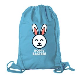 Easter Basket Backpack Bulk Cotton Drawstring Cinch Bags Easter Bunny Gift Bags - Hoppy Easter - Teal CA2725EasterDTG S3