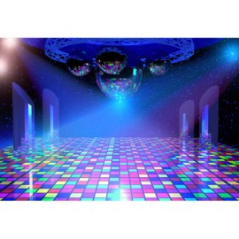 Xiaoterna 7x5ft Stage Concert Glitter Backdrop Discos Colorful Neon Backdrop Discos Ball Stage Photography Background Kids Adult Party Decoration Kids Birthday Supplies Photo Booth Props