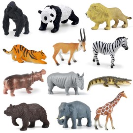 YOUNGSAY Pack of 12 Animal Figures, Simulation Forest Animals Figures, Small Animal Figures Set, Plastic Animals Figures for Home Decoration, Education and Learning, Bath Toy