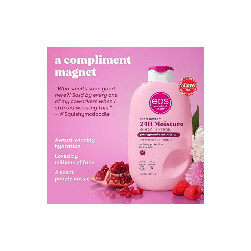 eos Shea Better Body Lotion Pomegranate Raspberry, 24-Hour Moisture Skin