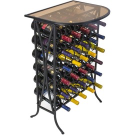 Sorbus Wine Rack Stand Bordeaux Chateau Style with Glass Table - Holds Bottles of Wine - Elegant French Style Wine Rack to Compliment Any Space - Minimal Assembly (Wine Stand - 30 Bottles)