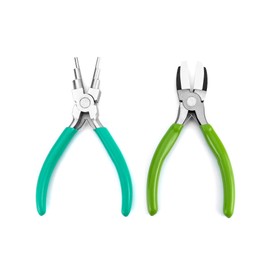 QWORK Jewelry Bail Making Pliers Sets, 2 Pack, 6 in 1 Wire Looper Pliers and Nylon Jaw Flat Nose Pliers for Jewelry Making, Jump Ring (Green-Red)