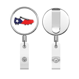 Chile Flag Soccer Cleats Round ID Badge Key Card Tag Holder Badge Retractable Reel Badge Holder with Belt Clip