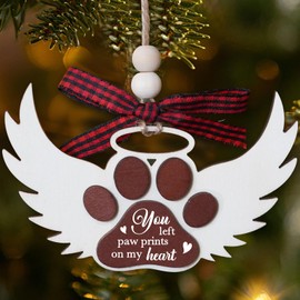 Pet Memorial Ornaments Gifts for Loss of Loved One, Loss of Dog Sympathy Gifts for Women, Wooden Dog Paw Christmas Ornaments for Christmas Tree Window, You Left Paw Prints on My Heart