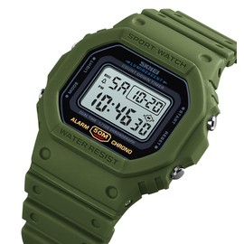 Men Outdoor Sport Digital Watch 5Bar Waterproof Alarm Back Light LED Fashion Chronograph Wristwatches (Green)