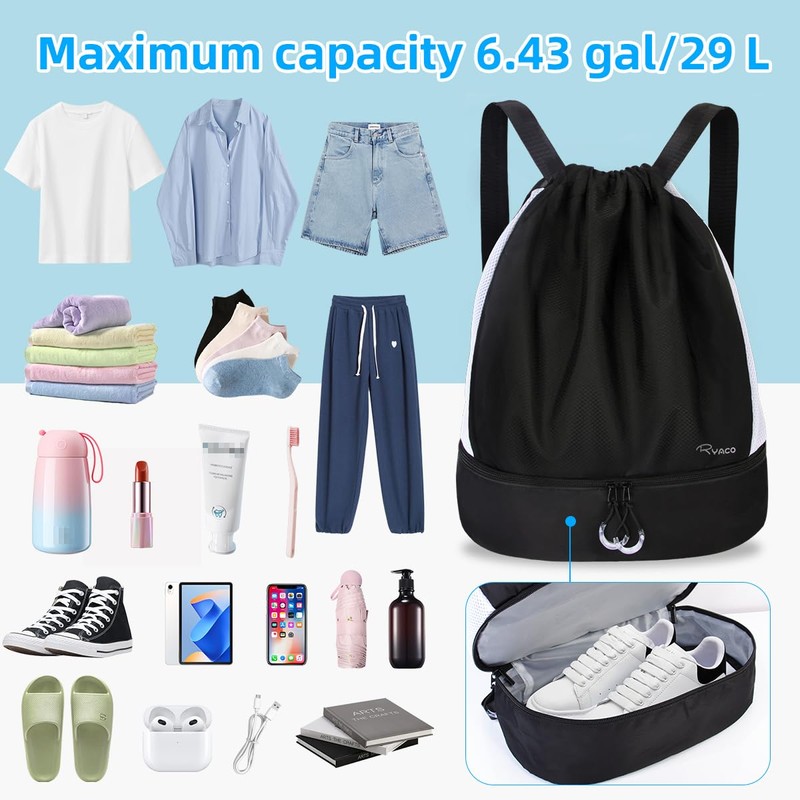 RYACO Drawstring Bags Drawstring Gym Bag Water-Resistant Sports Backpack, String