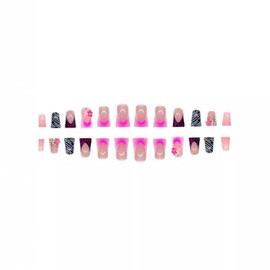 24 Pcs Duck Nail Tips Medium Press on Nails Square Fake Nails Sparkly RIICFDD French False Nails Star Rhinestone Nail Charms Wide Duckbill Designs Full Cover Stripe Acrylic Nails for Women