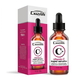 Crazylife Serum Anti Aging Face Serum with Vitamin C+ Hyaluronic Acid Vitamin E 30ml Brightening for Dark Spots Even Skin Tone Eye Area Fine Lines & Wrinkles 1 Fl Oz (1 Fl Oz (Pack of 5))