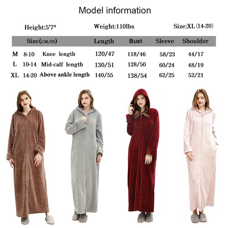 Oksun Womens Hooded Fleece Robe: Full Length Cozy Zipper Bathrobe