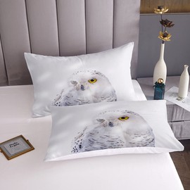 Feelyou Owl Duvet Cover Bird Decor Bedding Set 3D Animal Printed Comforter Cover for Boys Girls Children Teens Bedroom Decor Snowy Owl Bedspread Cover Queen Size with 2 Pillow Case