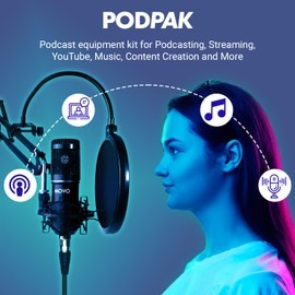 Movo PodPak Podcast Equipment Bundle with XLR Condenser Microphone, Articulating Scissor Arm, and Pop Filter - XLR Mic for Podcasting, Streaming, YouTube, Music, ASMR - Content Creator Studio Mic