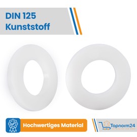 Topnorm24 - Washers Plastic White M8-50 Pieces DIN 125 Form A - ISO 7089 High-Quality Polyamide Washers Plastic Washers Nylon Washers Small Outer Diameter (50, M8)