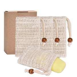 Pretop 4 x Organic Soap Bags, Natural Sisal Soap Pouches for Lathering and Drying Soap, Exfoliating, Massage