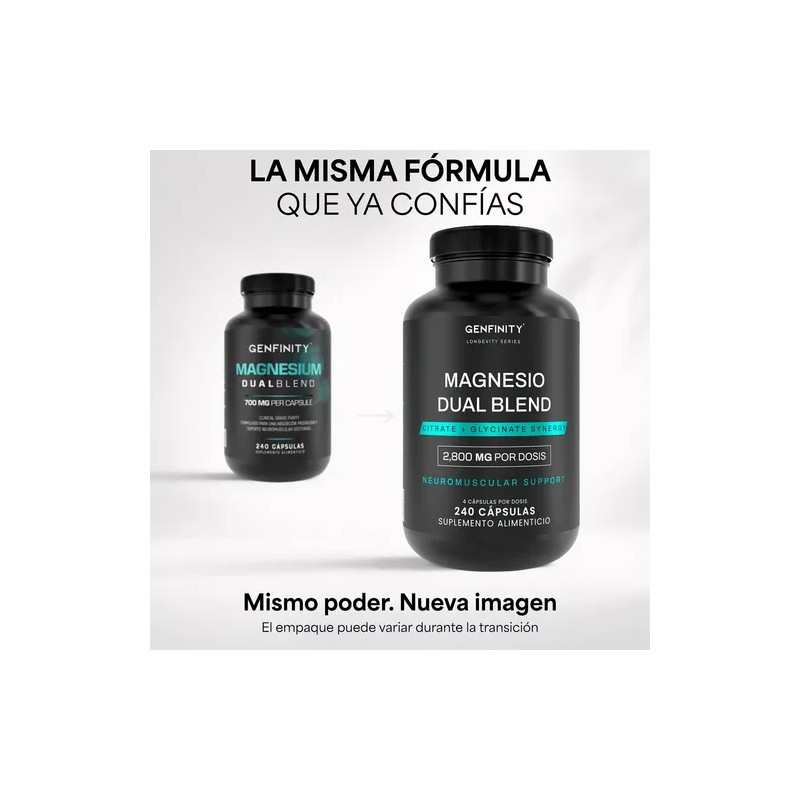 Magnesio Dual Blend Genfinity - 240 Cáps Citrato Y Glicinato