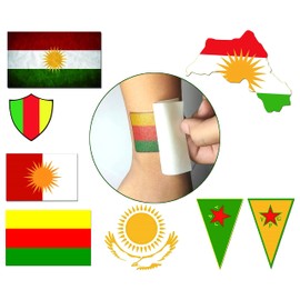 9 Temporary Kurdistan Tattoos, 1 Week Lasting Kurdi Tattoo, Kurdi Flag, Kurdistan Map, Kurdian Symbols, Yazid Symbols, Ezidi-Tattoo