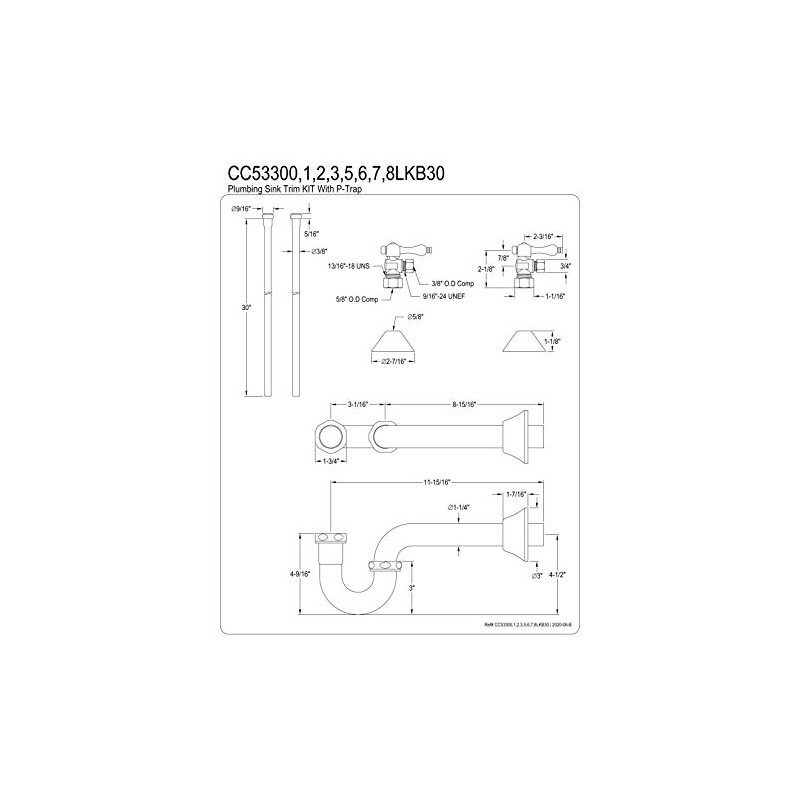 Kingston Brass CC53307LKB30 Trimscape Traditional Plumbing Sink Trim Kit with