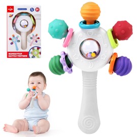 TonStyle Teething Toys for Baby, Food Quality Baby Rattle, Baby Toys 0-6 Months, Sensory Teething Teether Toys BPA-Free, Soft Chewable Teether Babies Toy 0-12 Months-Blue to Prevent Finger Sucking