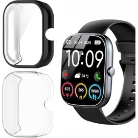 Blueshaweu for uaue Smart Watch Case, Soft Slim TPU All Around Protective Shell Anti-Scratch Bumper Cover Case Compatible with uaue T60,Dyurwa T60,CASCHO T60,Matast T60 1.91" Smartwatch (Black+Clear)