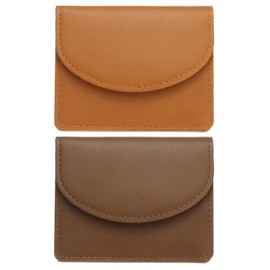 uxcell 2 Pcs Leather Business Card Case, Professional Slim Business Card Holder Business Card Holder Wallet with 3 Card Slots for Men and Women, (Light Brown/Brown)