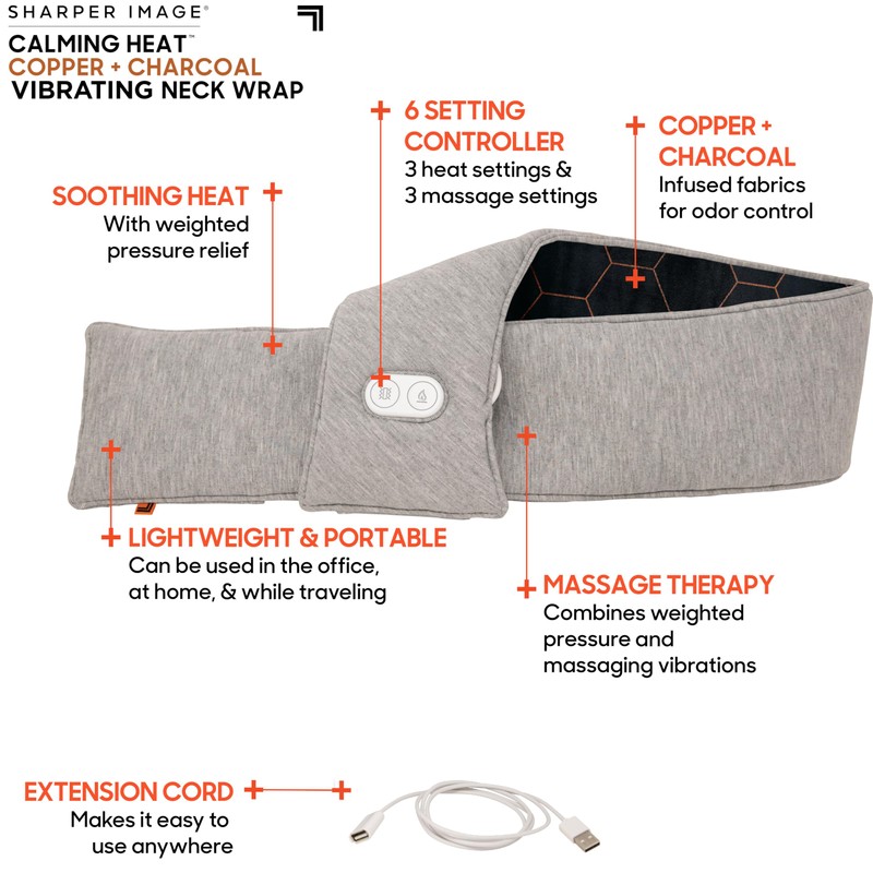 Calming Heat Neck Wrap by Sharper Image Copper & Charcoal