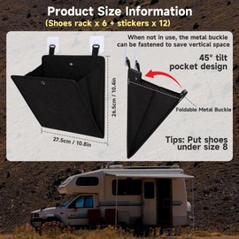 Rv Camper Shoe Storage 6 Pack, Foldable Wall Mounted Shoe Rack Organizer, Self-Adhesive Rv Shoe Holder, Space Saving for Camper Essential Home Travel Storage, with Deep Pocket Fit 1 Pair Shoes, Black