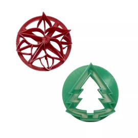 AJT CHRISTMAS POINSETTIA SET OF 2 CONCHA CUTTER MEXICAN SWEET BREAD STAMP PR1879