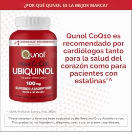 Qunol Mega Ubiquinol Coq10 100 mg, absorción superior, suplemento natural soluble en agua y grasa, forma de coenzima Q10, antioxidante para la salud d