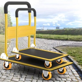 Four-Wheel Folding Trolley Silent Rubber Wheels Durable Plastic Structure for Portable Home Use Car Handling Flat Trolley for