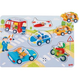 goki 57399 – Puzzle Traffic, Sound Puzzle with Vehicle Sounds – 6 Pieces – Wooden Sound Puzzle